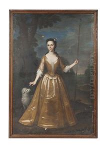 Full Length Portrait Of Elisabeth King, Aged 13, In A Gold Colored Dress, Holding A Crook Beside A Sheep Full Length Portrait Of Elisabeth King, Aged 13, In A Gold Colored Dress, Holding A Crook Beside A Sheep