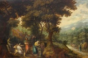 Baptism In A Forest Landscape by Gillis van Coninxloo