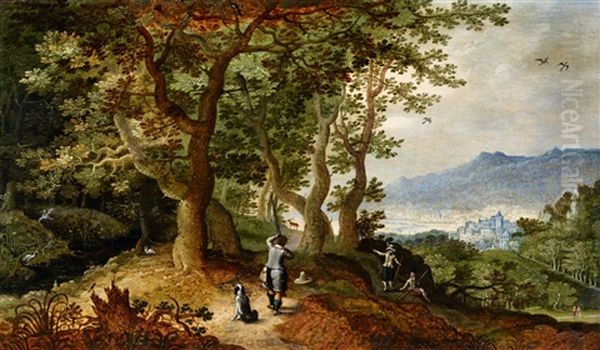 Wooded Landscape With Hunters - view 1