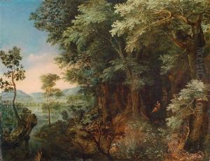 Waldlandschaft Mit Lesendem Einsiedler