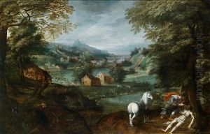 Weite Berglandschaft Mit Dem Barmherzigen Samariter by Gillis van Coninxloo