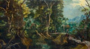 Weite Waldlandschaft Mit Figurenstaffage by Gillis van Coninxloo