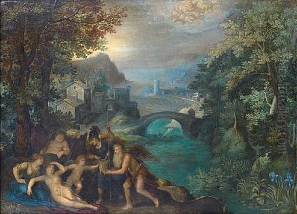 Chronus And Minerva Offering Gifts To Venus, With Bacchus And Ceres Before An Open Landscape - view 1