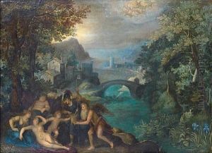 Chronus And Minerva Offering Gifts To Venus, With Bacchus And Ceres Before An Open Landscape