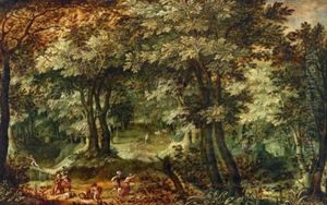 Waldlandschaft Mit Einem Uberfall by Gillis van Coninxloo