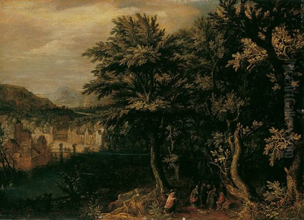 Weite Bewaldete Landschaft Mit Biblischer Staffage - view 1