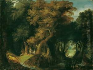 Waldlandschaft Mit Rastenden Jagern by Gillis van Coninxloo