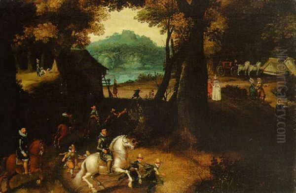 A Wooded Landscape With Maurits, Prince Of Orange, On A Grey, And Other Huntsmen - view 1