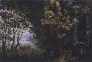 Wooded Landscape With Figures by Gillis van Coninxloo