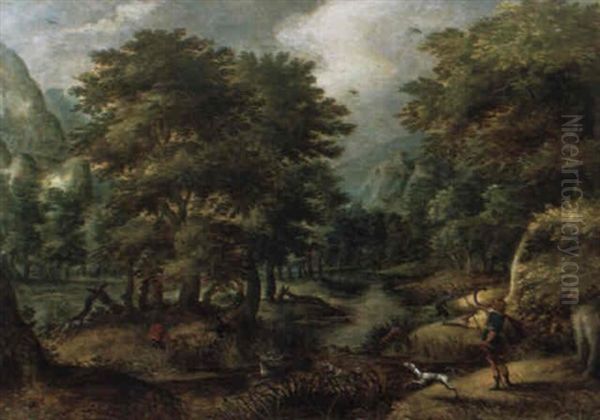 Waldlandschaft Mit Hirschjagd - view 1