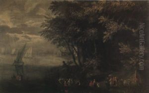 Paysage De Riviere Dans Une Foret Au Soleil Couchant by Gillis van Coninxloo