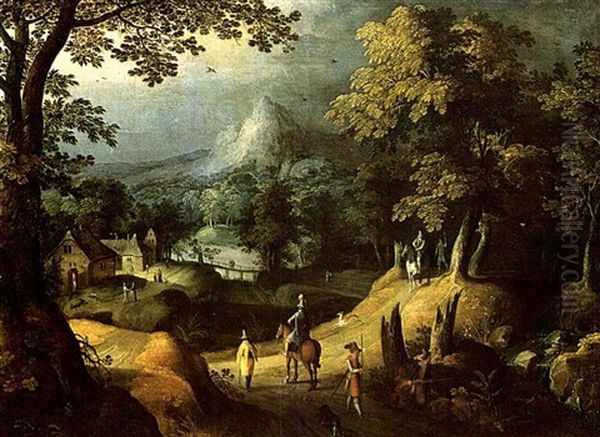 Extensive Wooded Landscape With Hunters And A Village Beyond - view 1