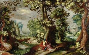 A Couple Courting Beneath A Tree, A Landscape Beyond; And An Extensive Rocky Landscape With Drovers And Their Herds Before A Town (pair)