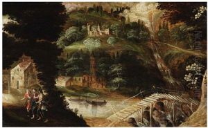 River Landscape With A Wooden Bridge River Landscape With A Wooden Bridge
