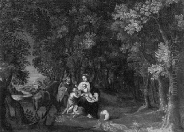 Ruhe Auf Der Flucht Nach Agypten. Die Heilige Familie In Waldlandschaft - view 1