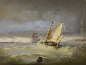 Kustenfischer In Bewegter See by Carl Emmanuel Conrad