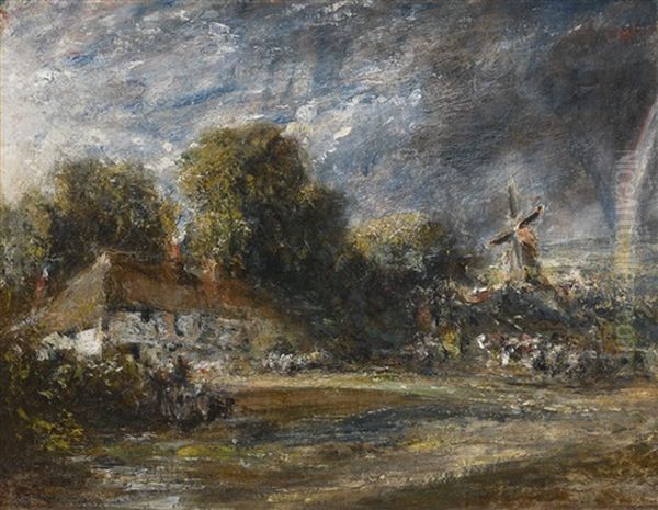 Landscape With A Red-tiled Cottage, A Windmill And A Rainbow - view 1