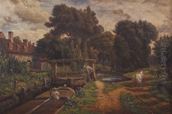 The Lock-figures Working In A River Landscape - view 1