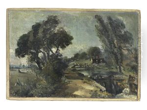 Flatford Lock On The Stour Looking Towards Bridge Cottage by John Constable