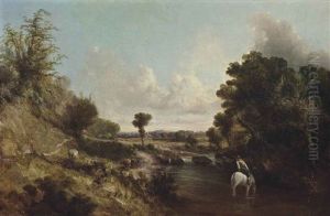 A Wooded River Landscape With A Drover On Horseback And His Cattle On A Track