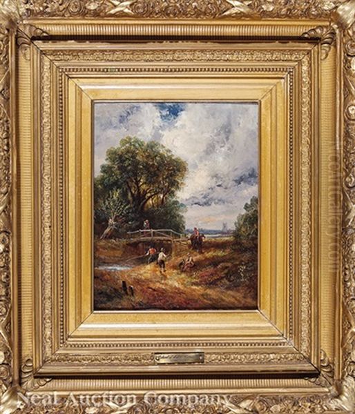 Figures And Animals By A Stream Below A Pool (perhaps At Dedham) - view 1
