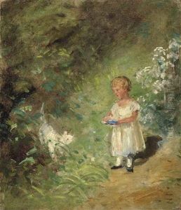 A Child In A Garden With A Dog, Probably One Of The Artist's Sons, The Young John Charles Constable Or Charles Golding Constable (study) by John Constable