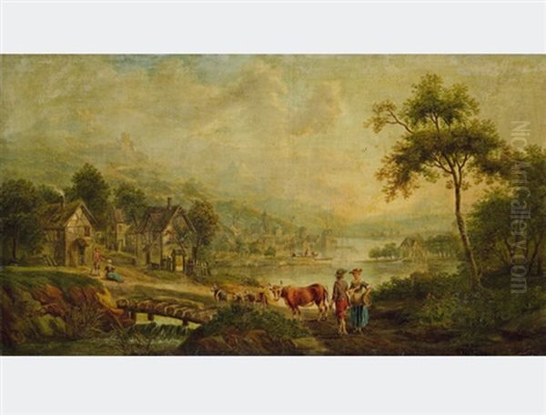 Landscape With Cottage And Figures In The Foreground - view 1