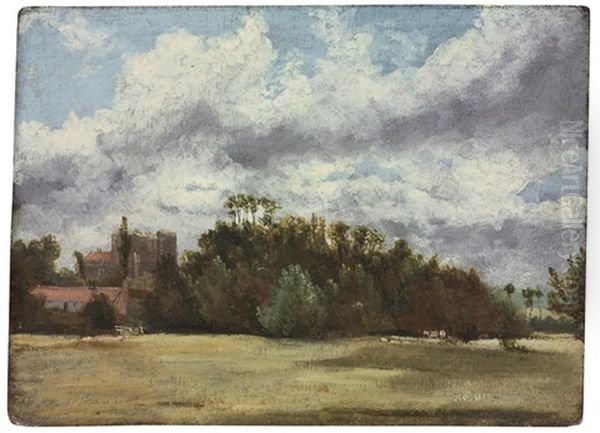 A Wooded Landscape With Cattle, Buildings To The Left - view 1