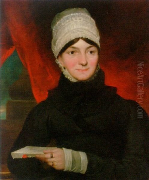 Portrait Of Mrs. Evans In A Black Dress With White Bonnet, Holding A Letter In Her Left Hand - view 1