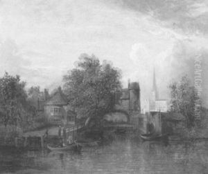 Dorf Am Fluss Mit Blick Auf Die Kathedrale Von Salisbury