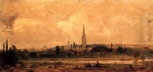 Fluslandschaft Mit Der Kathedrale Von Salisbury