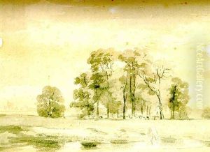 Cattle Grazing By A River With Trees Beyond