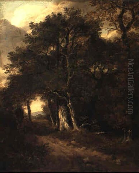 Road Scene With Trees And Pond - view 1