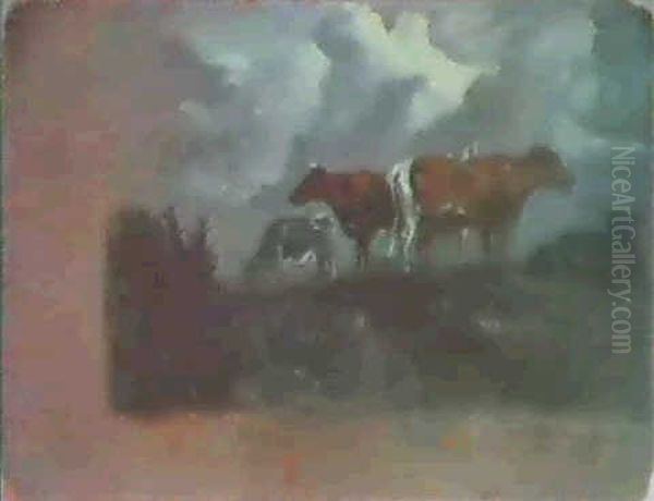 Study Of Cattle On A Bank, Recto Study Of A Heron Verso - view 1