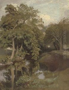 A Wooded River Landscape by Lionel Bicknell Constable