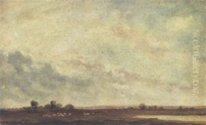 Extensive Landscape With Distant View Of Windmills by Lionel Bicknell Constable