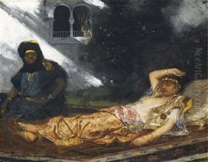 Odalisque Allongee Et Sa Servante by Jean Joseph Benjamin Constant