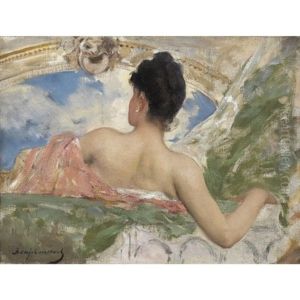 Femme Vue De Dos - Study Of A Ceiling Figure In The Opera, Paris by Jean Joseph Benjamin Constant