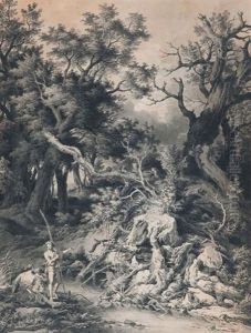 Pecheurs Pres D"un Arbre Foudroye by Jean Antoine Constantin D'Aix