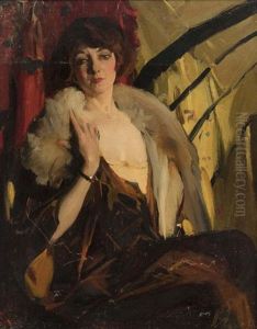 Portrait D'elegante Au Theatre by Virgilio Constantini