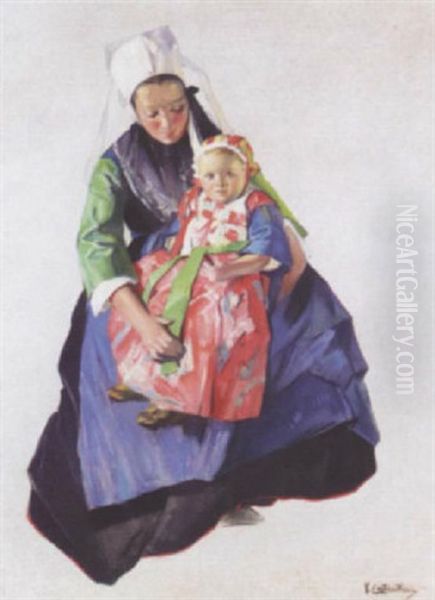 Mother And Child At Plougastel In Brittany - view 1