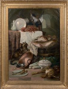 Nature Morte Aux Chat, Lievre Et Homard by Jules Contant