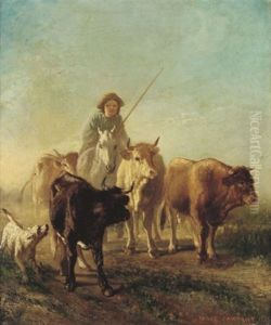 Jeune Garcon Avec Son Chien Et Son Troupeau De Vaches Jeune Garcon Avec Son Chien Et Son Troupeau De Vaches