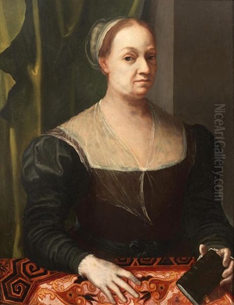 Portrait Of A Lady, Half-length, Seated By A Table, In Black Costume - view 1
