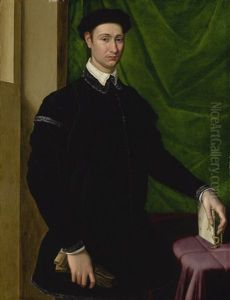 Portrait Of A Gentleman, Three-quarter Length, Standing And Holding A Pair Of Gloves In His Right Hand, His Left Hand Resting On A Book, Before A Green Curtain Portrait Of A Gentleman, Three-quarter Length, Standing And Holding A Pair Of Gloves In His Right Hand, His Left Hand Resting On A Book, Before A Green Curtain