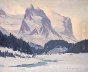 Le Wetterhorn En Hiver Vu De Rosenlaui, Oberland Bernois by Charles Henry Contencin