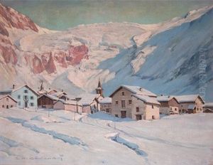 Le Village Et Le Glacier Du Tour (argentieres) by Charles Henry Contencin