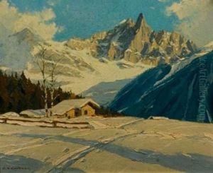L'aiguille De Dru, Vue De Prey De Chamonix En Hiver (+ Porche D'eglise En Montagne; 2 Works)