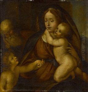 Madonna Mit Kind Und Johannesknaben, Hl. Josef Schlafend Im Hintergrund by Bernardino dei Conti