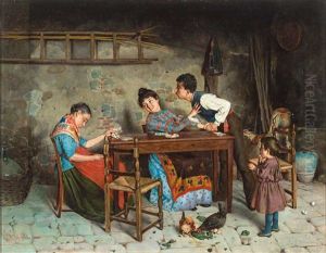 Tandelndes Paar Mit Der Beim Kartenspiel Eingeschlafenen Grosmutter by Cosimo Conti